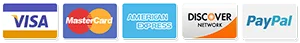 Secure payment methods accepted - Visa, Mastercard, Amex, Discover